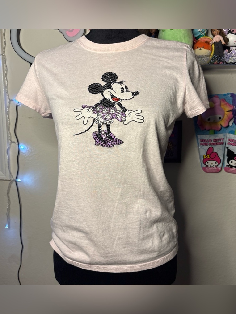 Disney Minnie Mouse Pink Tee with Embroidered Character Tag